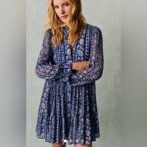 Sezane Hidaya Dress Sara Bleu Print - Size 4
